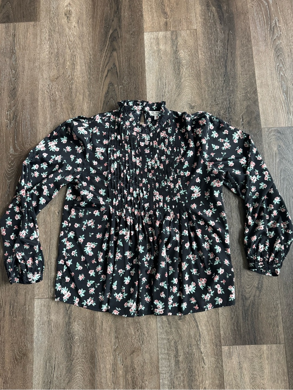 Miss Selfridge Black Floral Pintuck Peplum Blouse Size 4